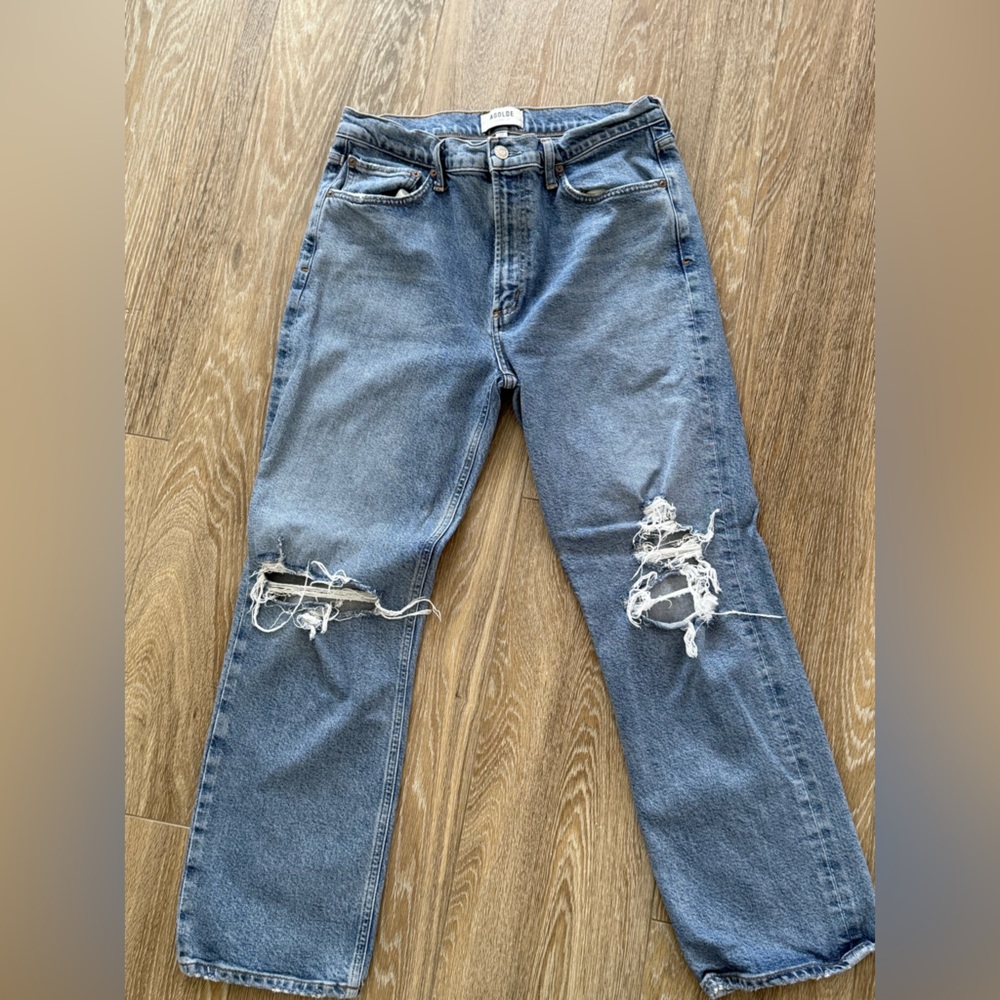 Agolde Blue Straight Jeans Distressed Style